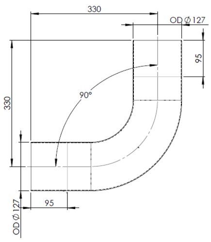 90° Exhaust Bend, OD=127 / L=330, ALU