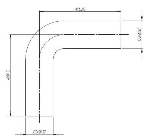 90° Exhaust Bend, OD=127 / L=415, ALU