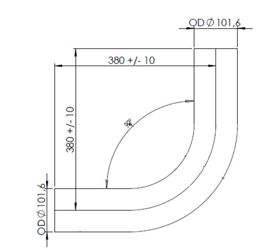 90° Exhaust Bend, OD=101.6 / L=380, SS