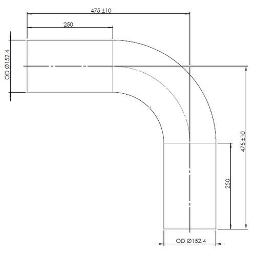 90° Exhaust Bend, OD=152.4 / L=475, ALU