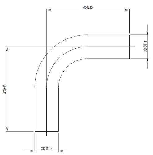 90° Exhaust Bend, OD=114.3 / L=400, SS