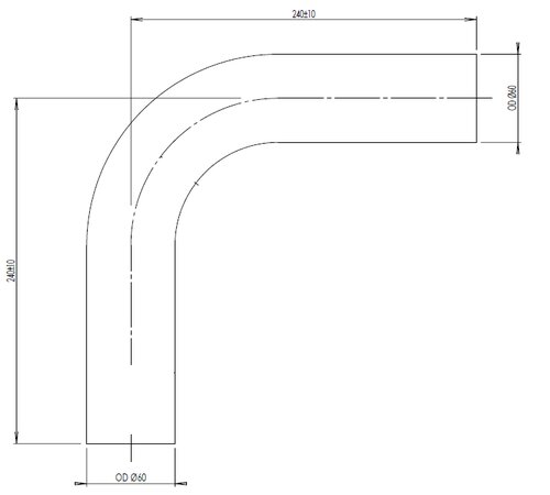 90° Exhaust Bend, OD=60 / L=240, SS