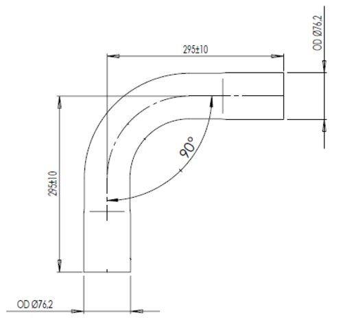 90° Exhaust Bend, OD=76.2 / L=295, SS