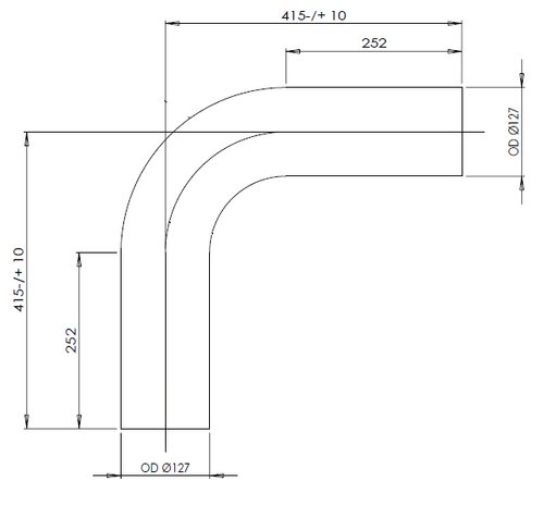 90° Exhaust Bend, OD=127 / L=415, SS