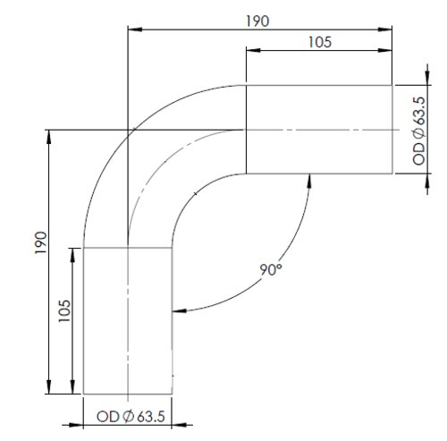 90° Exhaust Bend, OD=63.5 / L=190, SS