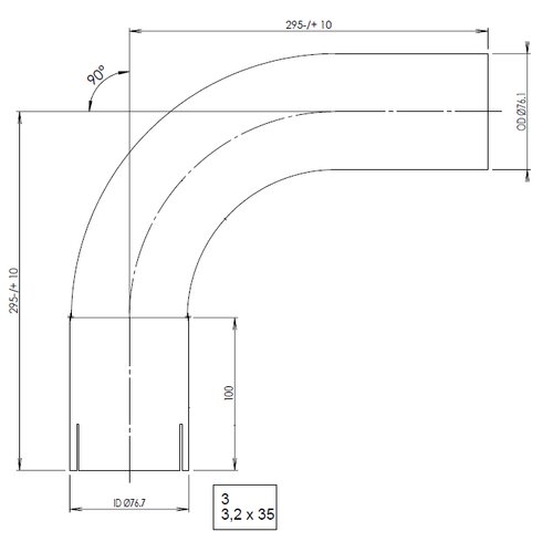 90° Exhaust Bend, OD/ID=76.1/76.7, L=295, SS