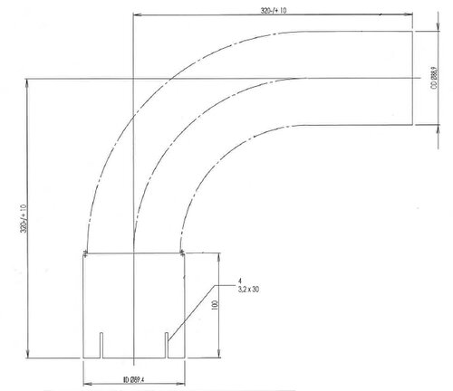 90° Exhaust Bend, OD/ID=88.90/89.40, L=320, SS