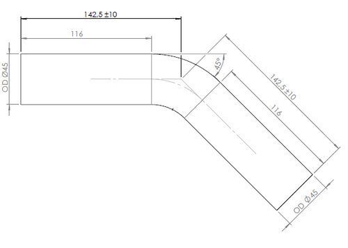 45° Exhaust Bend, OD=45 / L=142.5, ALU