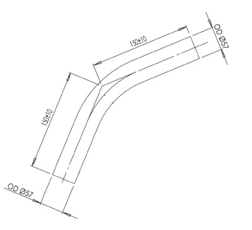 45° Exhaust Bend, OD=57 / L=150, ALU