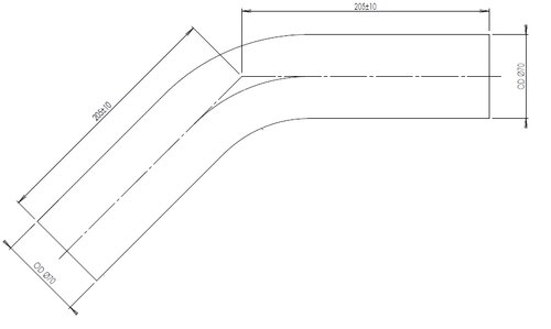 45ø Exhaust Bend, OD=70 / L=205, ALU