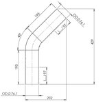 45ø Exhaust Bend, OD=76.2 / L=230, ALU
