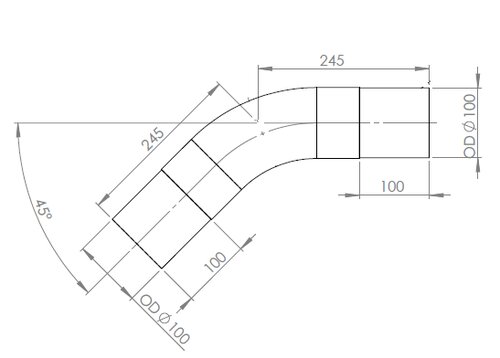 45° Exhaust Bend, OD=100 / L=245, ALU