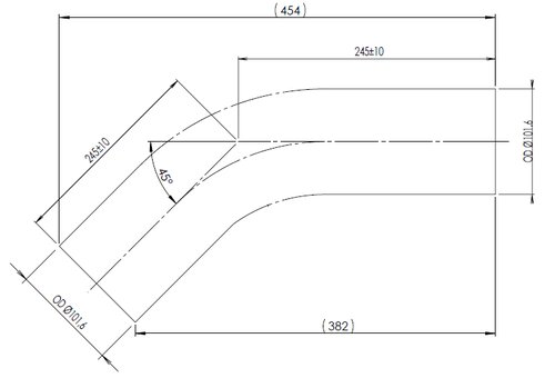 45ø Exhaust Bend, OD=101.6 / L=245, ALU