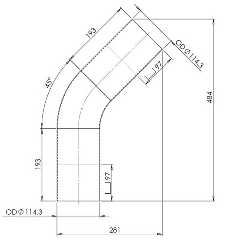 45° Exhaust Bend, OD=114.30 / L=260, ALU