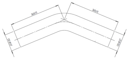 45° Exhaust Bend, OD=127 / L=365, ALU