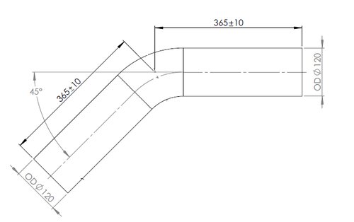 45° Exhaust Bend, OD=120 / L=365, ALU