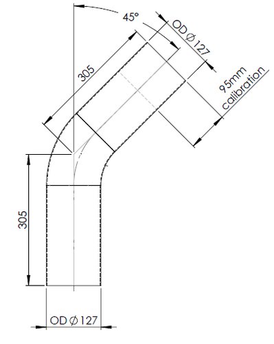 45° Exhaust Bend, OD=127 / L=305, ALU