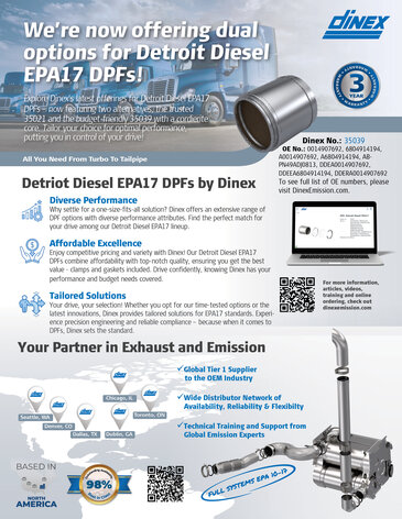 Dinex offers dual options for DD EPA17 DPFs