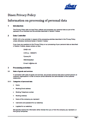 Dinex Privacy Policy