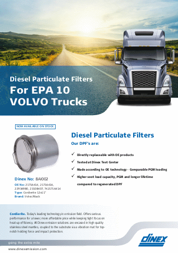 Dinex EPA 10 DPF for Volvo trucks (US)