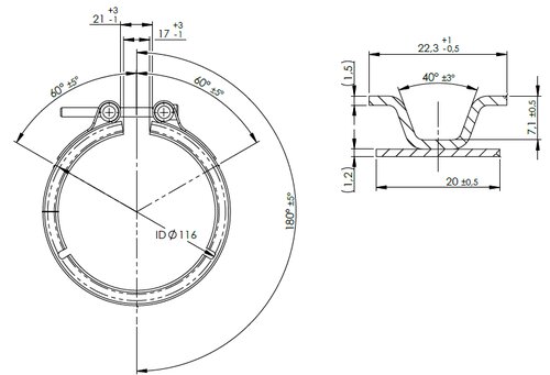 Heavy Duty V-Clamp for DAF, Ø=88.9 / L=20