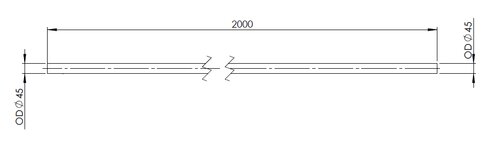 Exhaust Pipe, OD=45 / L=2000, ALU