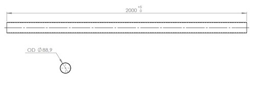 Exhaust Pipe, OD=88.9 / L=2000, ALU