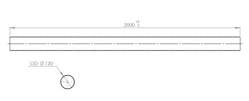 Exhaust Pipe, OD=120 / L=2000, ALU