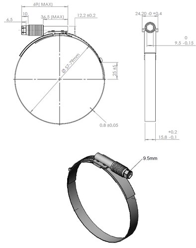 CT Band Clamp for Volvo, Ø=57-79 / L=15.8 mm, INOX