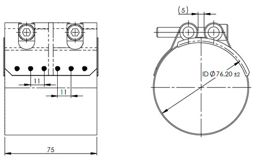 ButtFit Flat Clamp, Ø=76.2 / L=75 mm, ALU