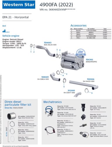 4900FA (2022) Horizontal for Western Star, Engine: Detroit Diesel DD13, EPA 21