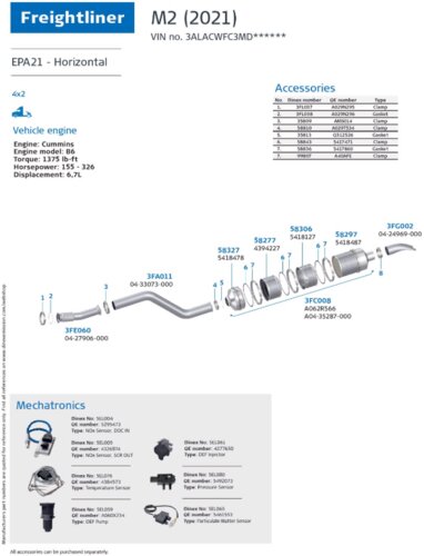 M2 (2021) Horizontal for Freightliner, Engine: Cummins B6, EPA 21