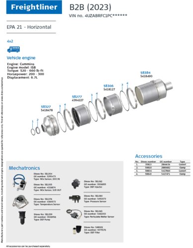 B2B (2023) Horizontal for Freightliner, Engine: Cummins ISB EPA21